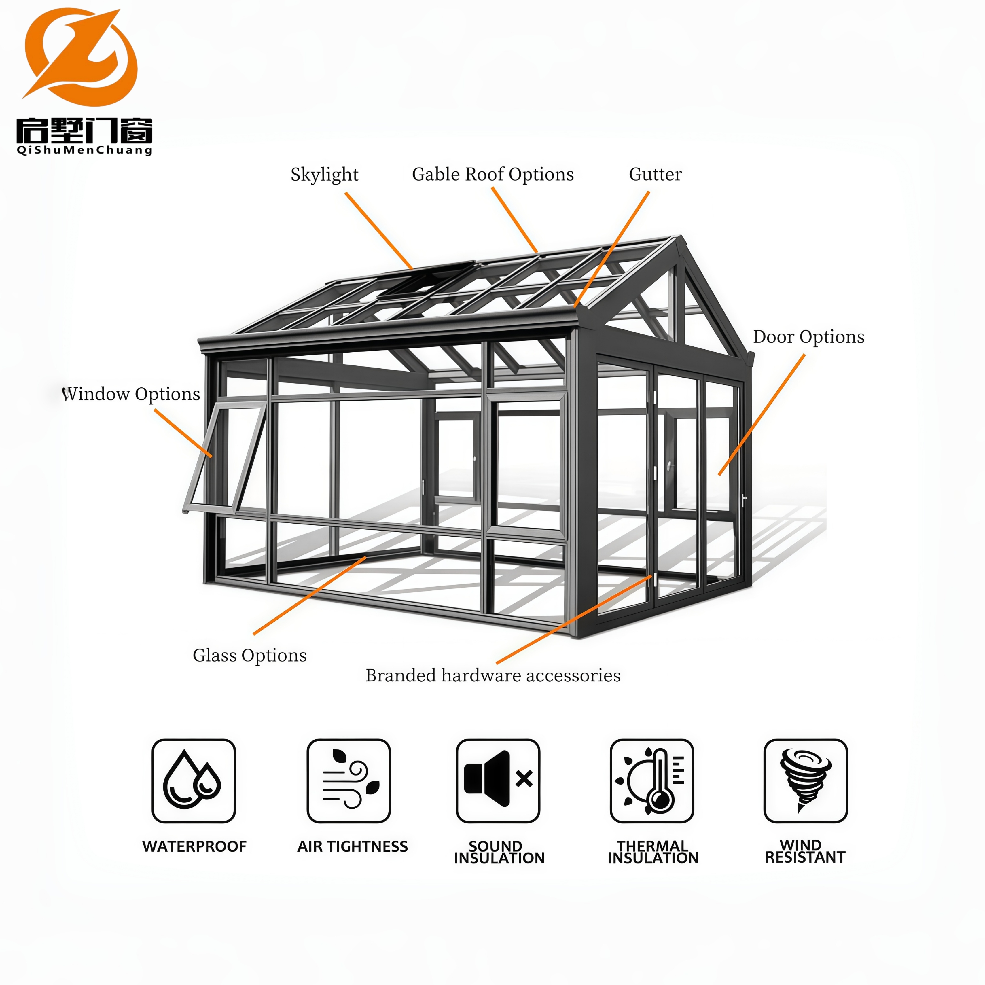 Aluminum Alloy Sunroom Panels 4 Season Retractable Glass House Farmhouse Outdoor Garden Patio Gazebo Anti-Corrosion Eco-Friendly