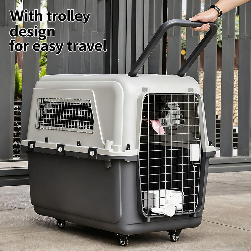 Fast Delivery Airline Approved Large Plastic Kennel On Wheels Solid Pattern Iron Pet Dog Cat Carrier Crate Cage