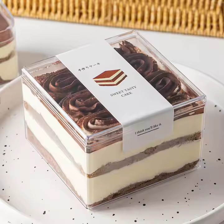 Popular Plastic Boxes Acrylic Transparent Biscuit Clear Square Pastry Plastic Tiramisu Dessert Cake Box