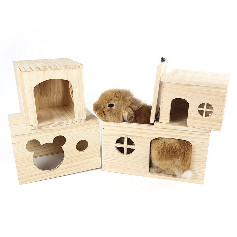 Custom Pet Rabbit Wood House Hamster Cage House With Window Small Animal Cages Chinchilla and Guinea Pig Housels