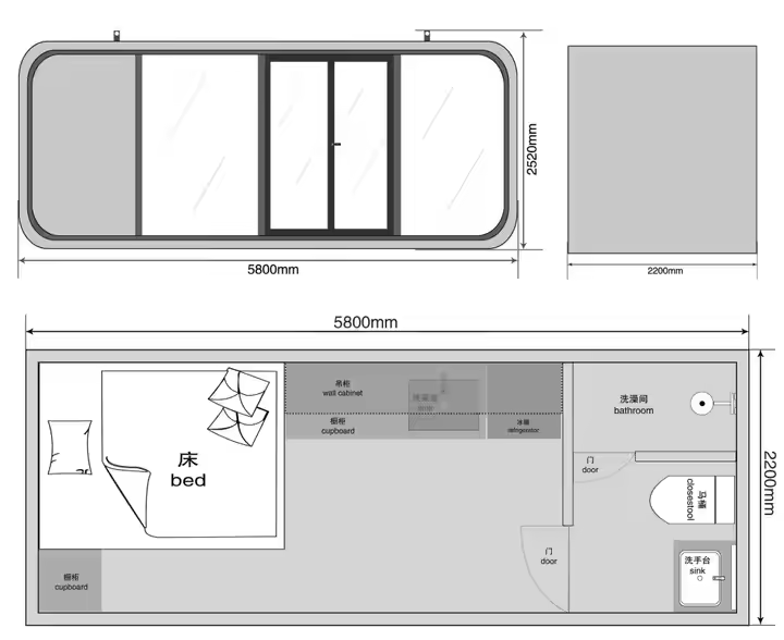 Wholesale Ready To Shipping Apple Homes Prefab Houses Container Tiny Houses Outdoor Office Pod Prefabricated Houses Apple Cabin