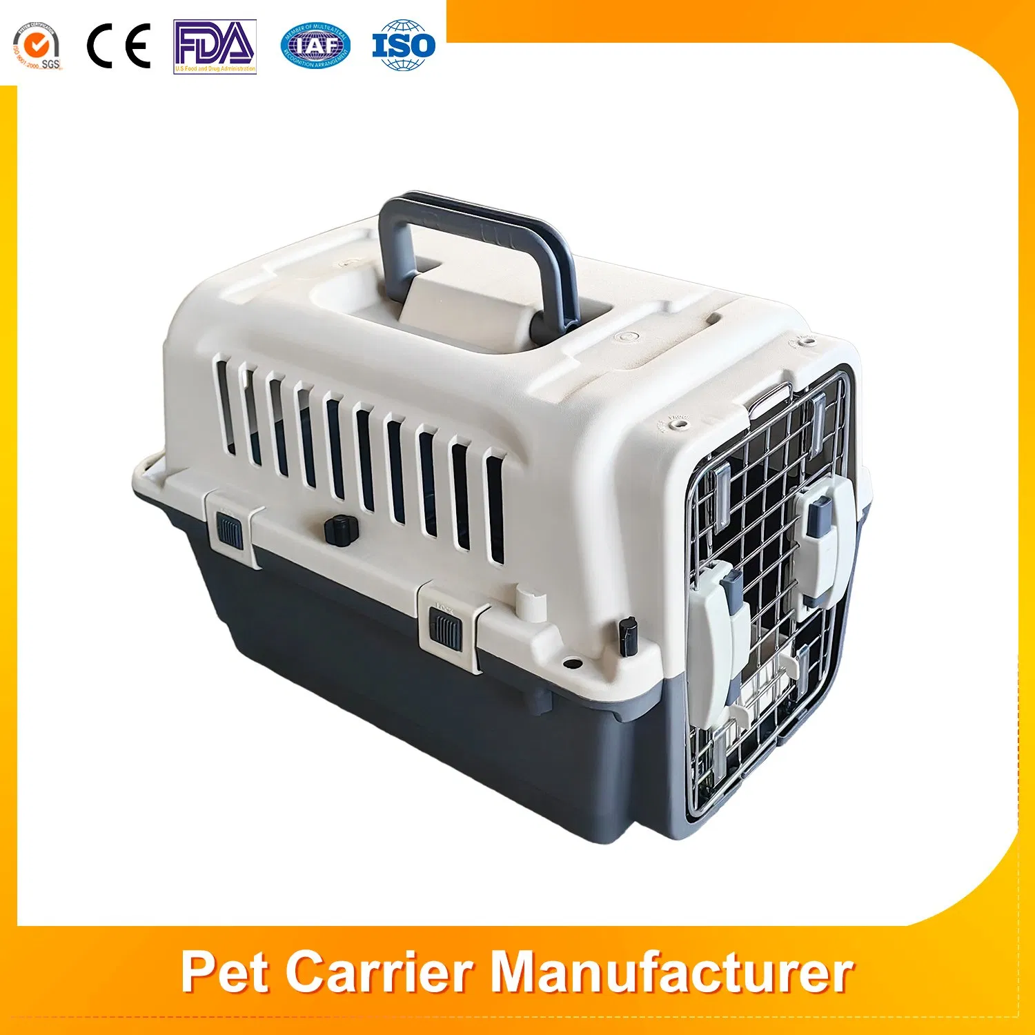 Wholesale Custom Breathable Ventilation Plastic Cat Carrier Travel Steel Window Airline Approved Dogs Furniture Transport Pet Cage