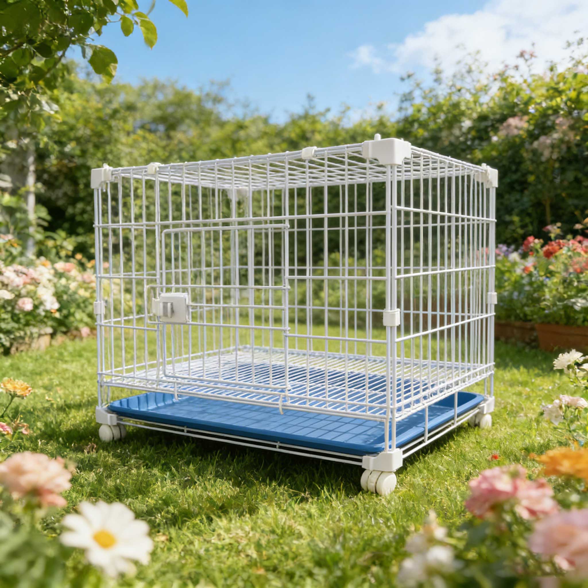 DIY Snap Lock Dog Cages with Stackable Panoramic Skylight, Bite-Resistant, Durable, With Wheels and Tray for Breeding Pets