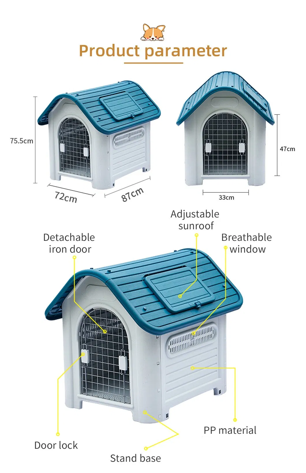 OEM Waterproof Comfortable Luxury Outdoor Safe Non Toxic Indoor and Outdoor Large Plastic Pet House Suitable for Big Dog