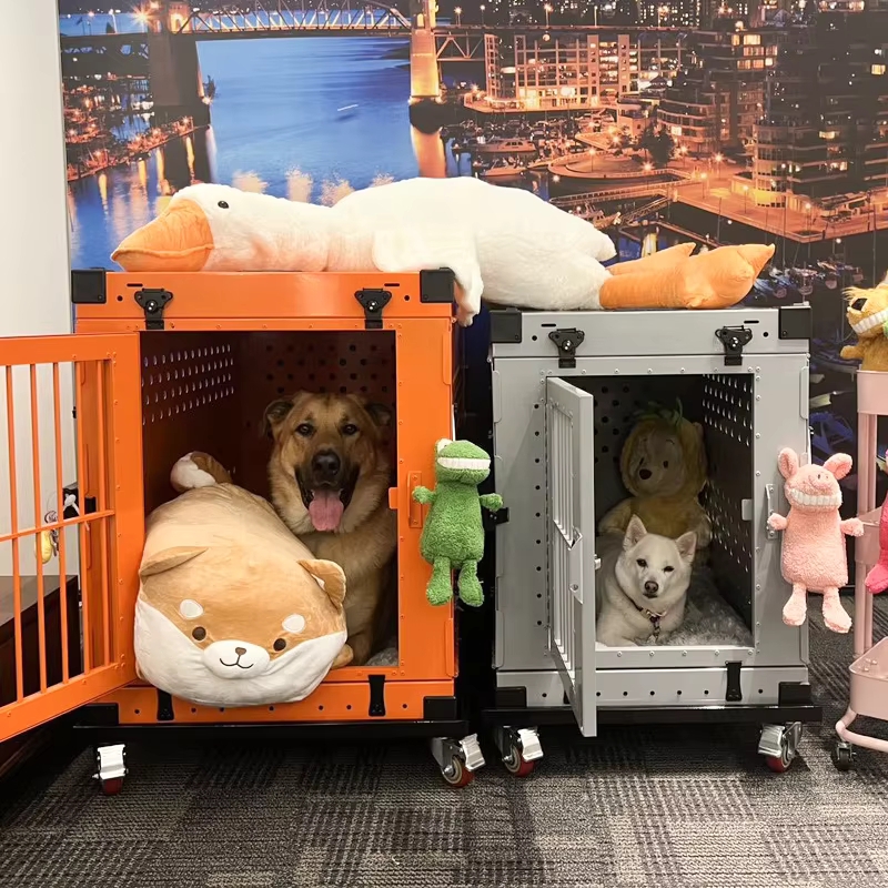 Secure Lock Aluminum Dog Crate for Transport Breeding Training Double Door Foldable Pet Cage Ventilated Kennel