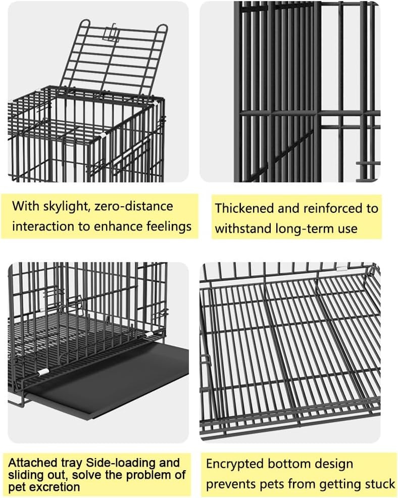 Foldable Metal Dog Puppy Crate Removable Leak-Proof Tray Secure Lock Portable for Small Dogs/Cats/Rabbits-Travel Training Box
