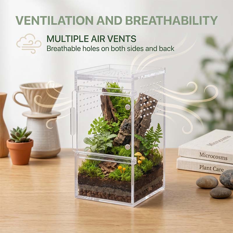 High End Transparent Acrylic Breeding Box With Top Opening Magnetic Door Precision Drilled Air Holes Luxury Vivarium