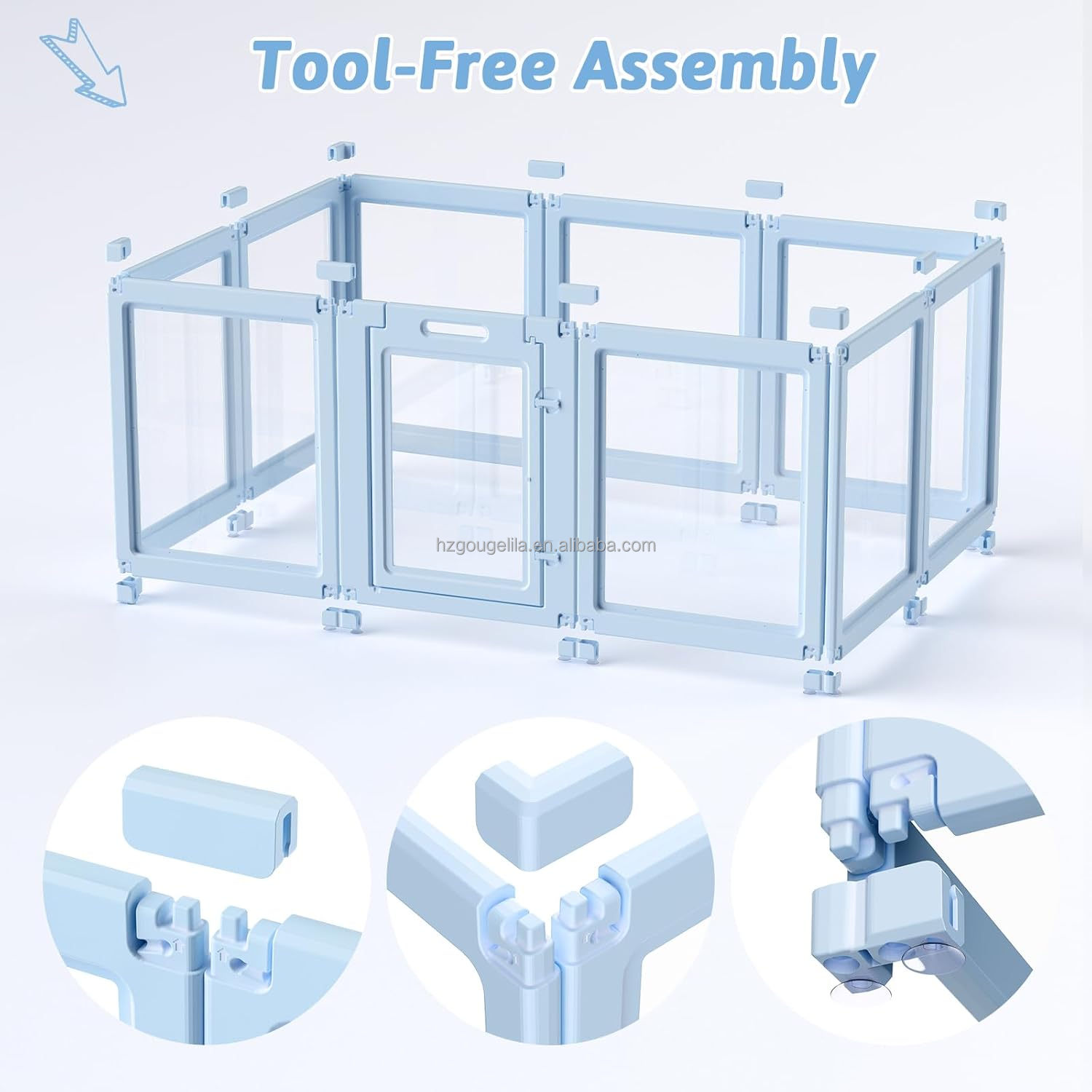 Hot Selling Transparent HDPE Acrylic Dog Playpen Blue Foldable Plastic Pet Fence Puppy Safe Enclosure