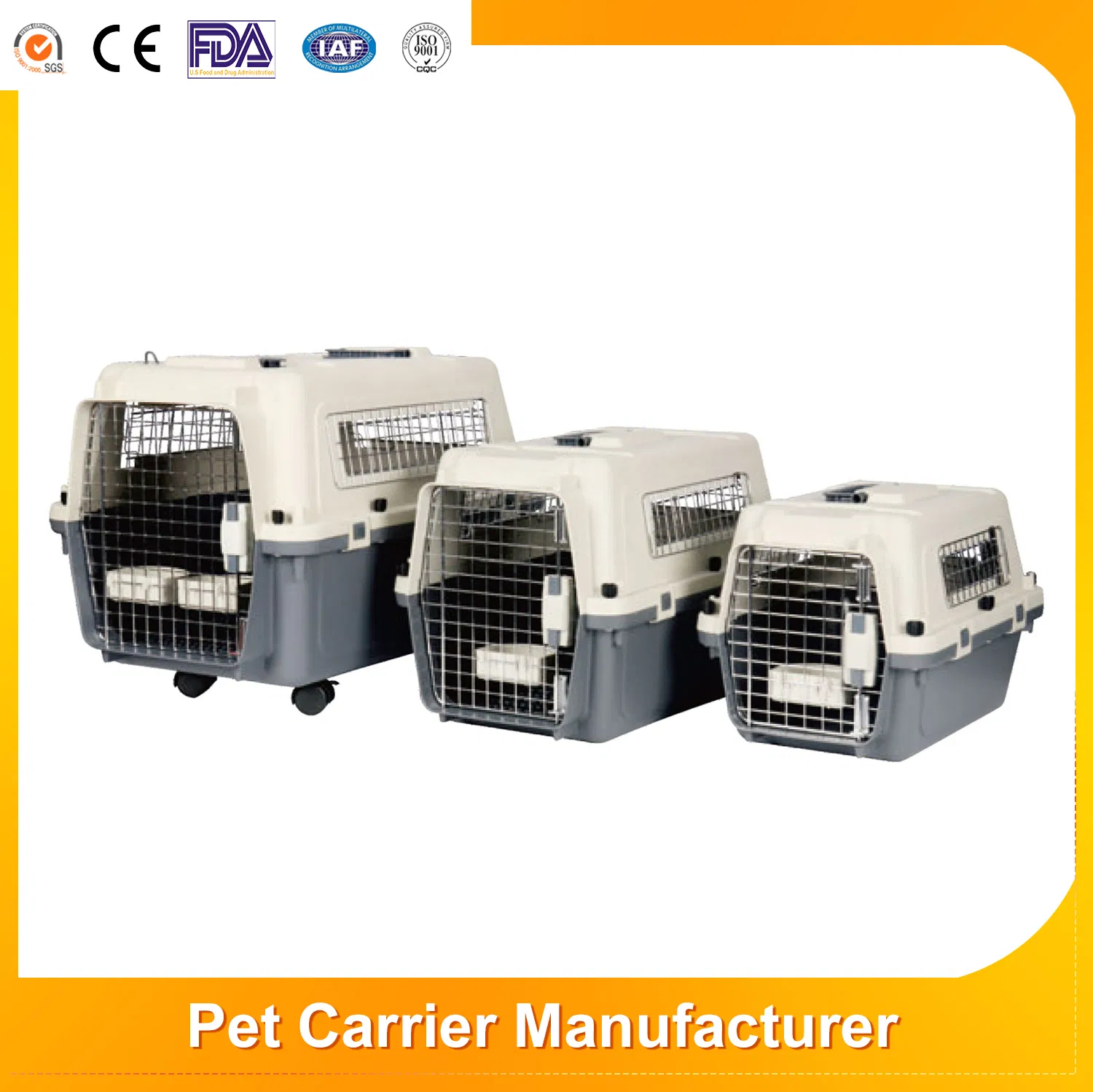 Airline Approved Portable Plastic Large Air Travel Pet Carrier Airline Approved Sky Kennel Pet Dog Cat Cage with Wheels and Handle