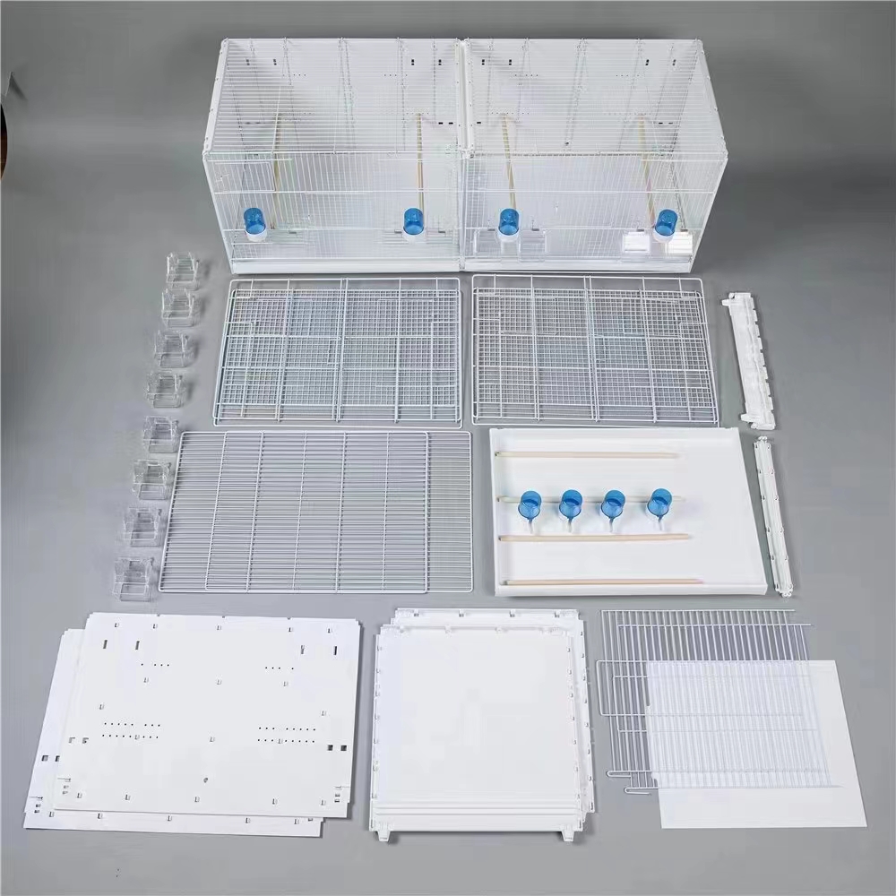 Stackable and Collapsible White Wire Canary Breeding Cages Handmade Love Bird Cage Carton Package
