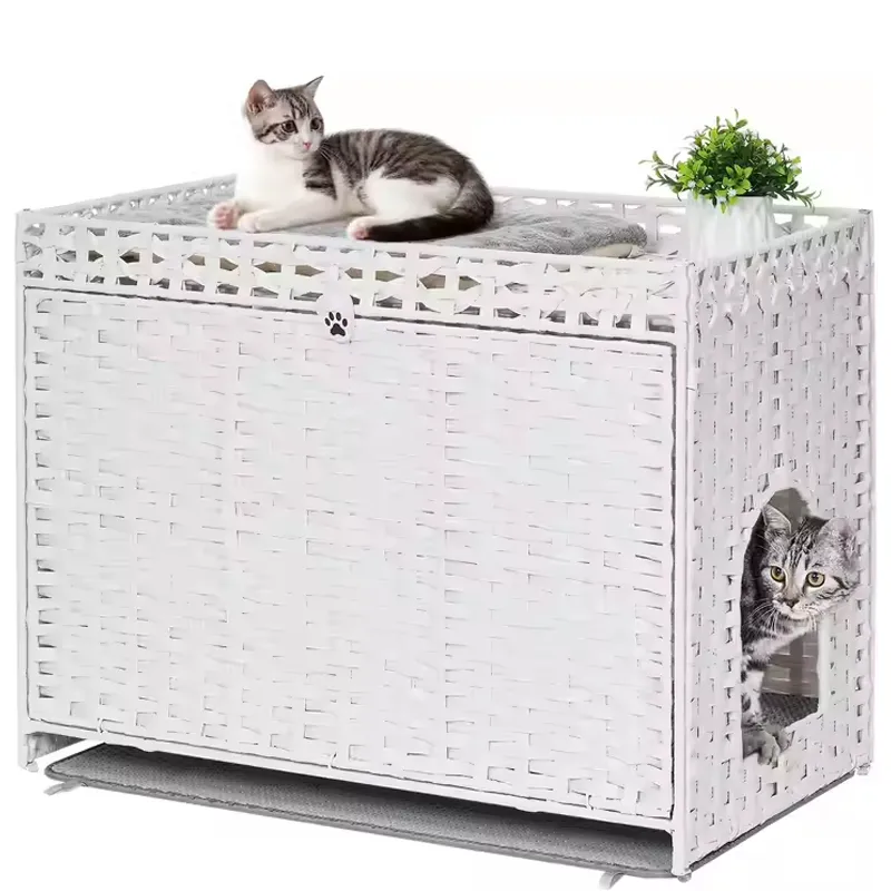 Luxury Collapsible Foldable Pet Basket Indoor Rattan Cat House with Animal Pattern for Living Room
