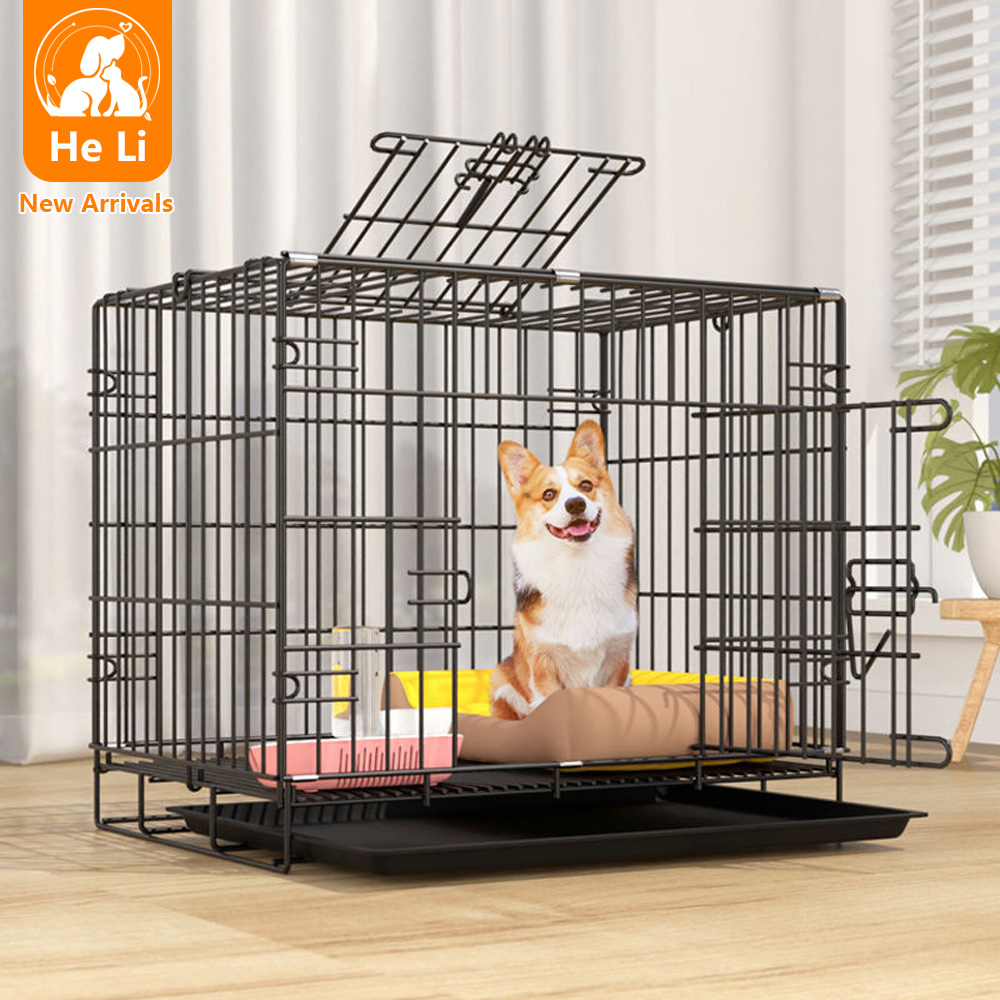 Wholesale OEM/ODM Heavy Duty Foldable Metal Dog Cages with Secure Double Doors Easy Clean Removable Tray Custom Logo Packaging