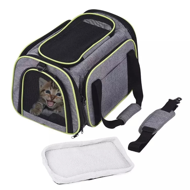 Soft Sided Pet Carrier Airline Approved 2 Sides Expandable Collapsible Cat Carrier With Pockets and Removable Fleece Pad