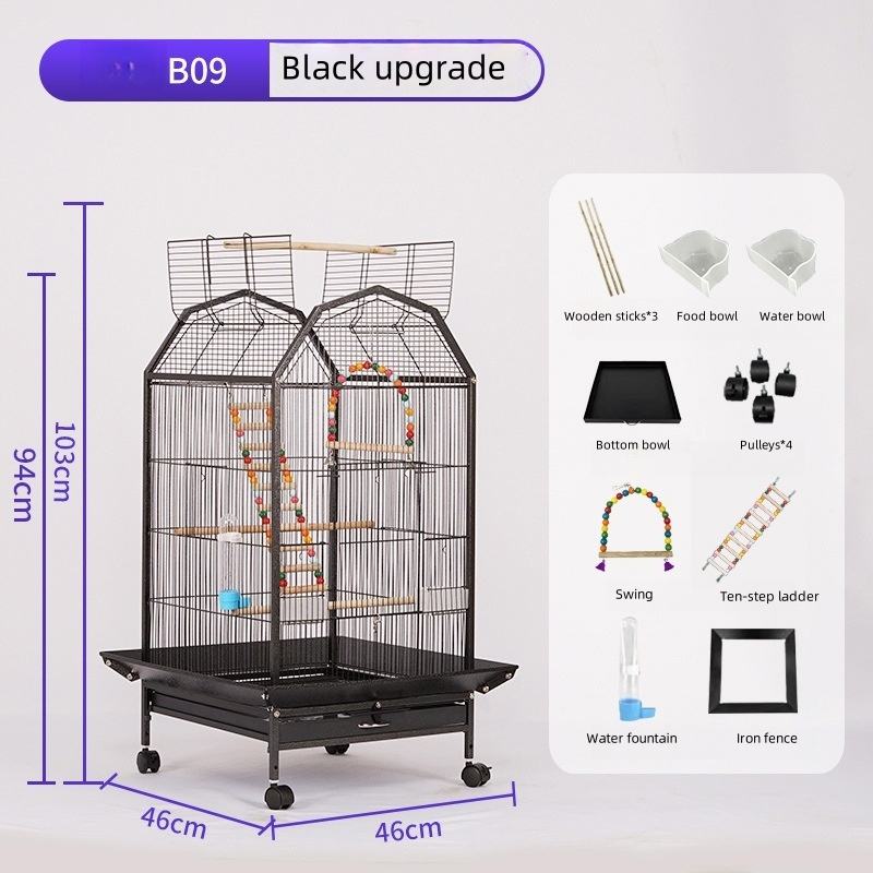 Heavy Duty Rolling Large Bird Cage 46x46x94cm Movable Parrot Cage with Universal Wheels Removable Cleaning Tray Easy Movement