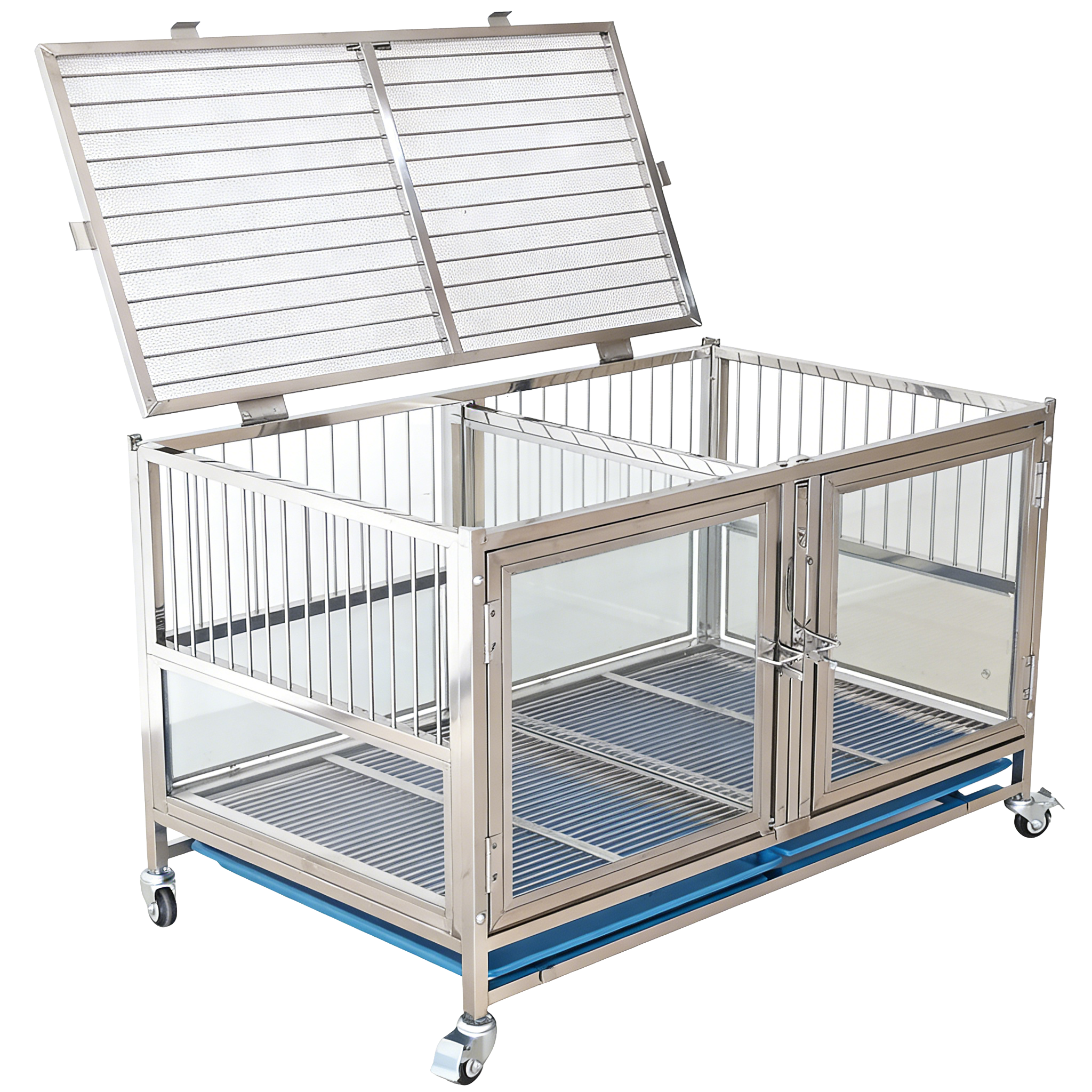 Veterinary Equipment Modern Folding Glass Dog Display Cage with Breathable Galvanized Stainless Steel Design and Button Closure
