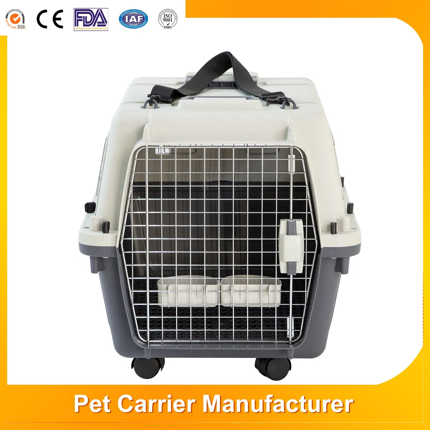 Airline Approved Portable Plastic Large Air Travel Pet Carrier Airline Approved Sky Kennel Pet Dog Cat Cage with Wheels and Handle