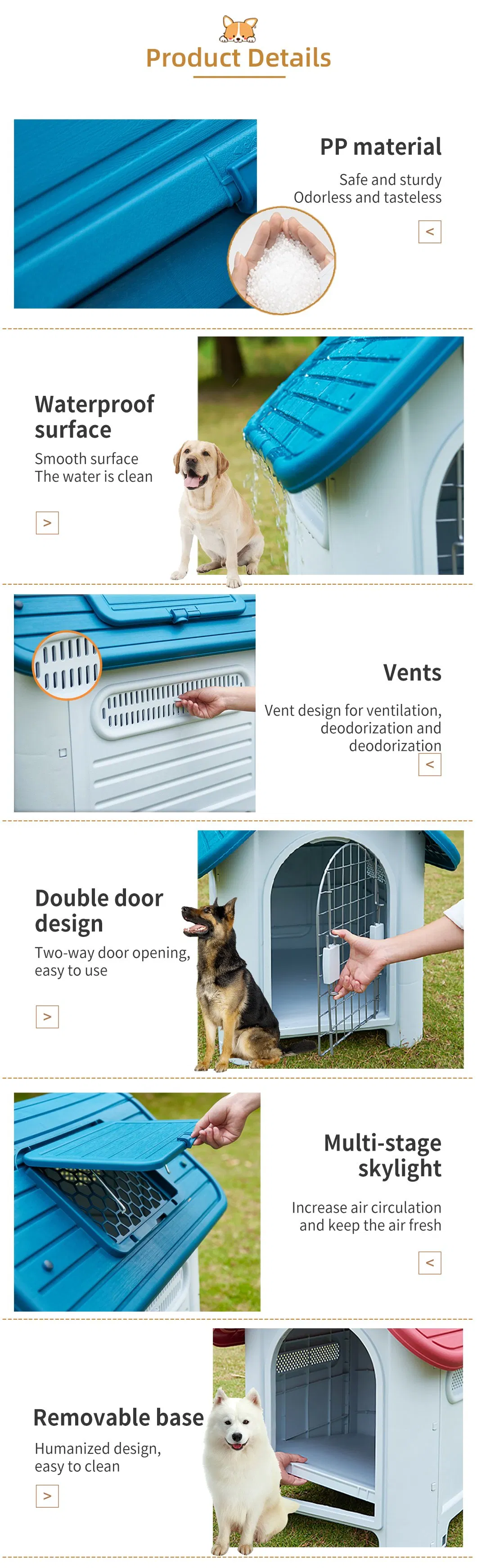 Luxury PP Dog House Outdoor Large Pet Cages Nest for Sale for Dog Run Fence Panels Manufacturer Outdoor Plastic Kennel Pet Cage Dog House