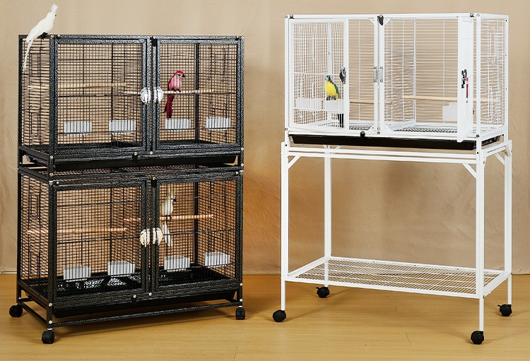 Stackable Iron Bird Cage Breeder Breeding Parrots Lovebirds Budgerigars &amp; Cockatiels Extra Large Space with Rolling Stand