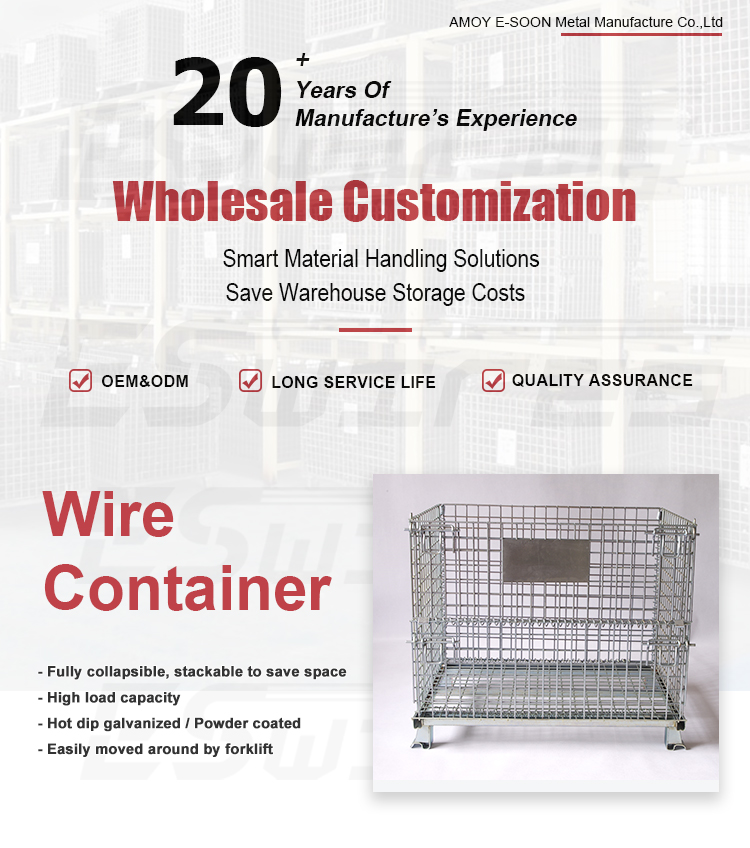 Galvanized Wire Mesh Mesh Design Half Open Door Industrial Warehouse Folding Steel Crates