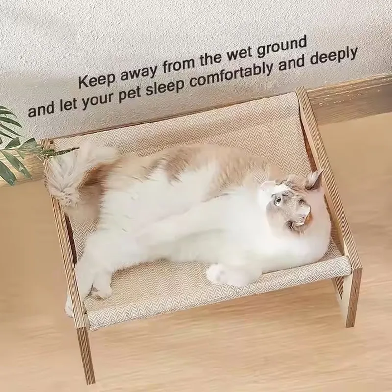 Indoor Luxury Adjustable Wooden Cat Hammock Elevated Wall Mounted Pet House Cat Bed with Portable Storage