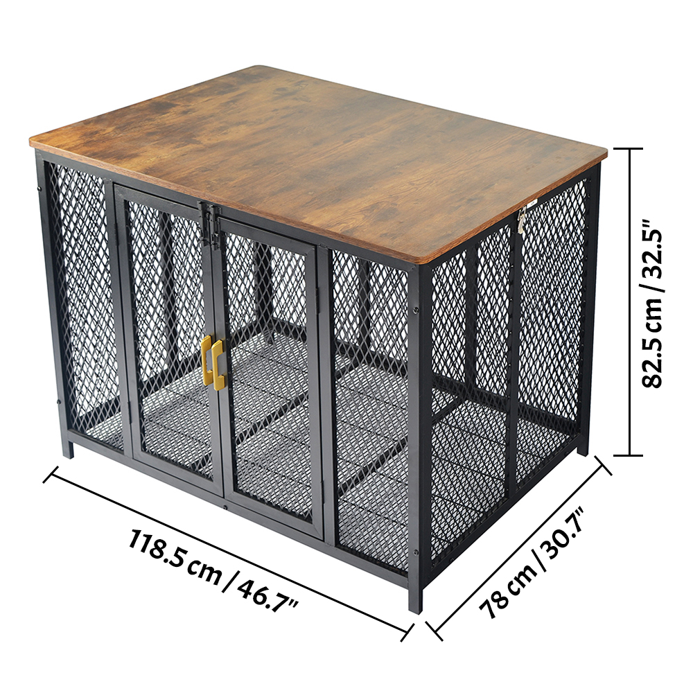 Furniture Style Dog Crate Indoor End Table Wooden Dog Cage with Double Doors for Large Medium Dogs