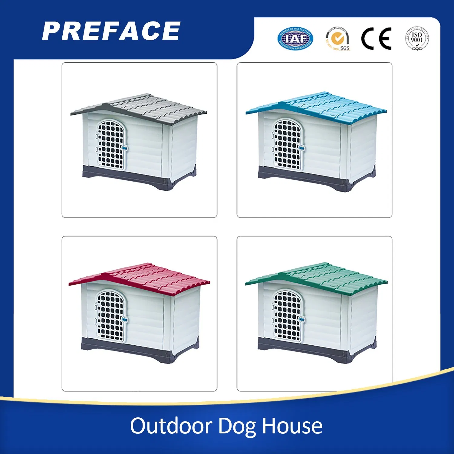 Wholesale blue Red Green Gray Rainproof OEM Luxury Waterproof Comfortable Safe Non Toxic Indoor Outdoor Cage Kennel Shelter Plastic Pet Cat Dog House with Door