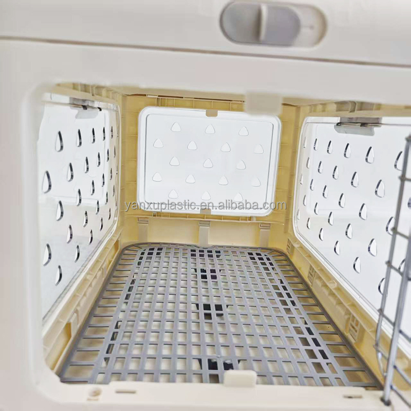 Transparent Panel Foldable Eco-friendly Four-wheel Pet Air Carrier Collapsible Plastic Pet Travel Cage