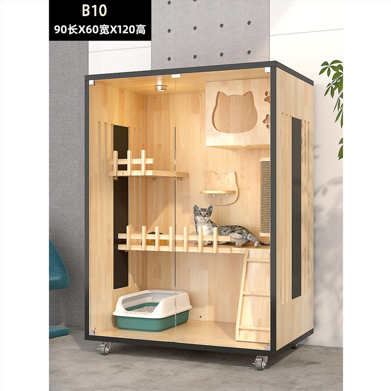 Factory Selling Panoramic Pet Indoor Furniture Luxury Cat Villa Tree House Wooden Cat House