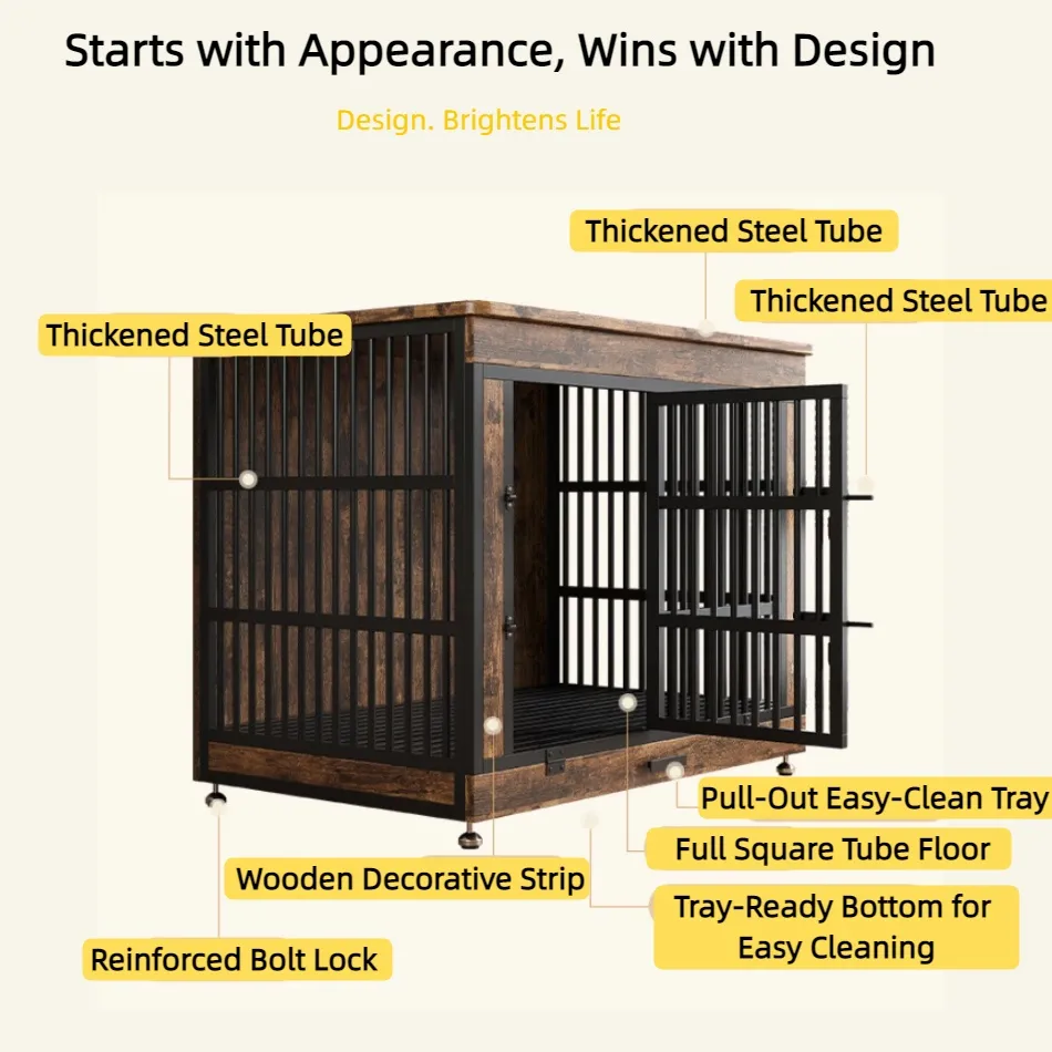Furniture-Style Storage Dog House with Indoor Pet Kennel with Top Cabinet for Small/Medium Dogs