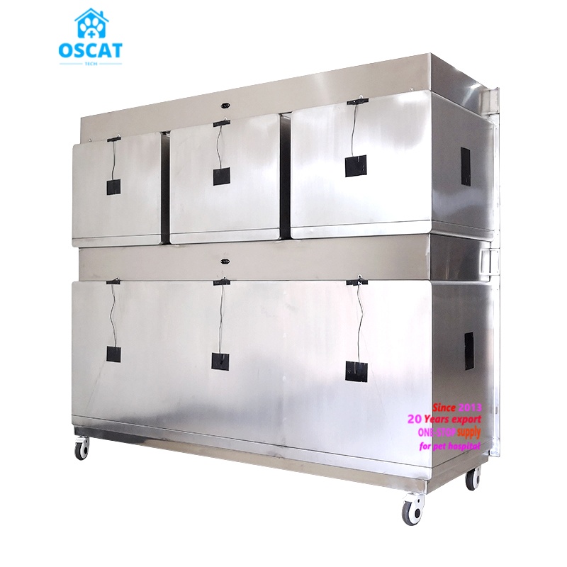 OSCAT Veterinary Equipment Heavy Duty Stainless Steel Clinic Use Animal Cage Five House Large Dog Kennel Crate With Wheels