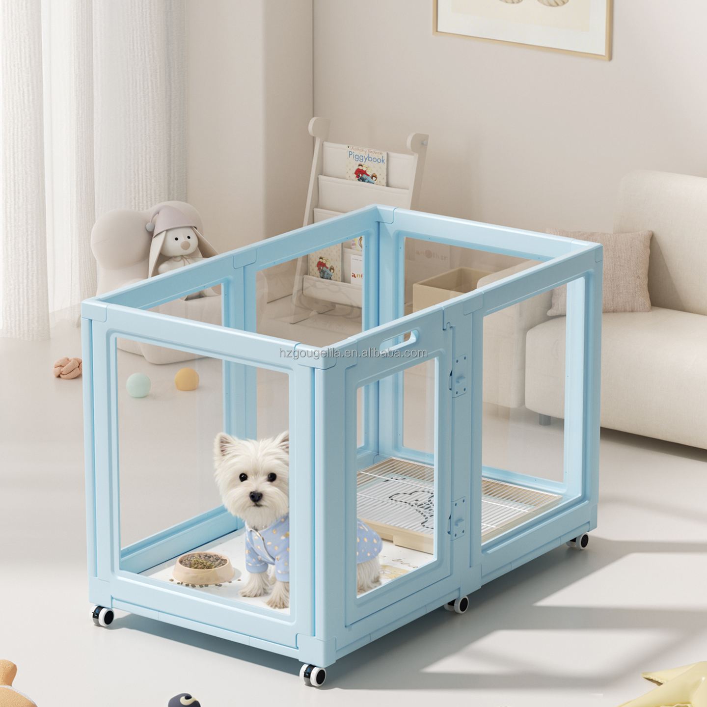 Acrylic HDPE Movable Indoor Pet Playpen with Wheels Transparent Dog Cage Small Dog Fence Enclosure