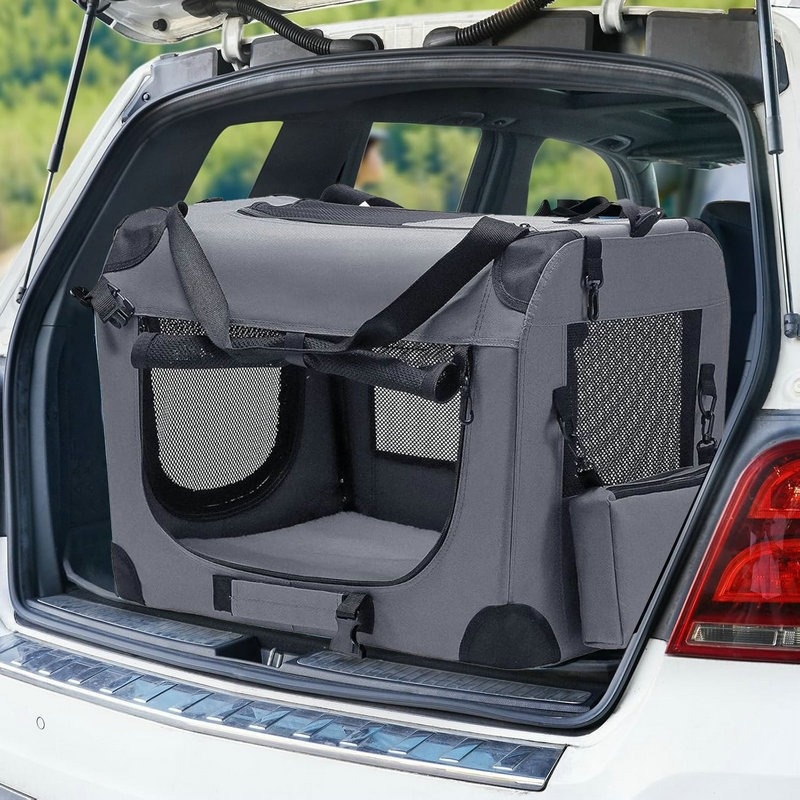 Portable Foldable Cat &amp; Dog Carrier Pet Car Bag Soft Padding Fleece Bed Folding Soft Dog Crate With Carrying Bag
