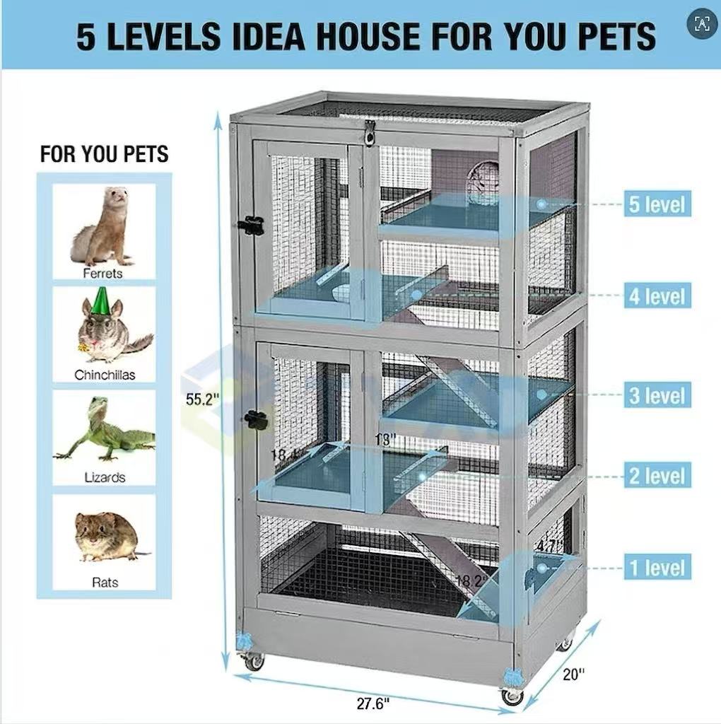 TYXD 5-Level Metal Chinchilla Cage, Large Ferret Mansion with Wheels, Chew-Proof Rat Habitat &amp; Removable Trays for Easy Cleaning