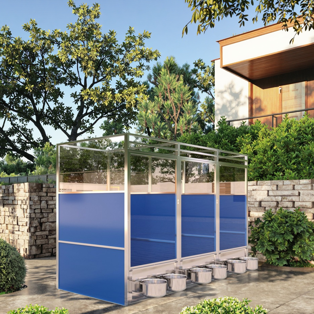 Stainless Steel Dog Kennels Large Dog Cage with Bowl Swivel Feeding System for Indoor &amp;outdoor