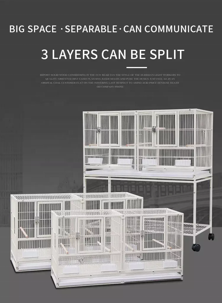 Three Tier Metal Cage With Stand Removable Tray Stainless Steel Food Container Stackable Divided Breeder Bird Pigeon Cage