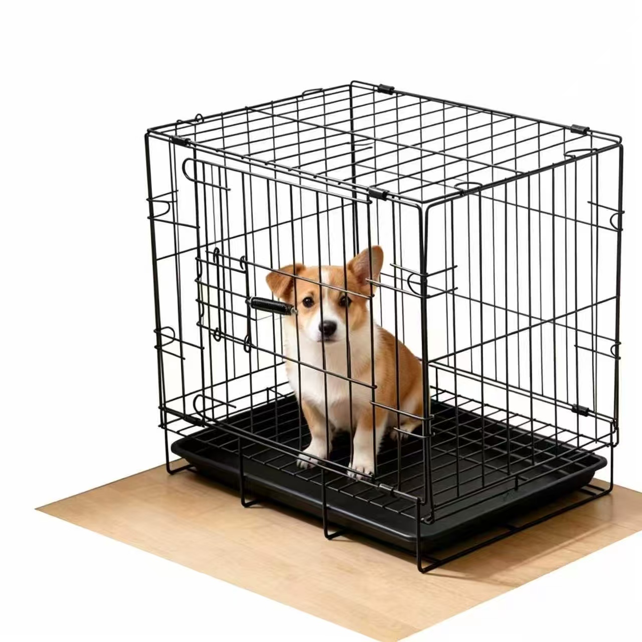 Portable Sturdy Foldable Rectangle Steel Dog Kennel With Metal Tray Detachable Indoor Pet Cage For Small Dogs Cats &amp; Rabbits