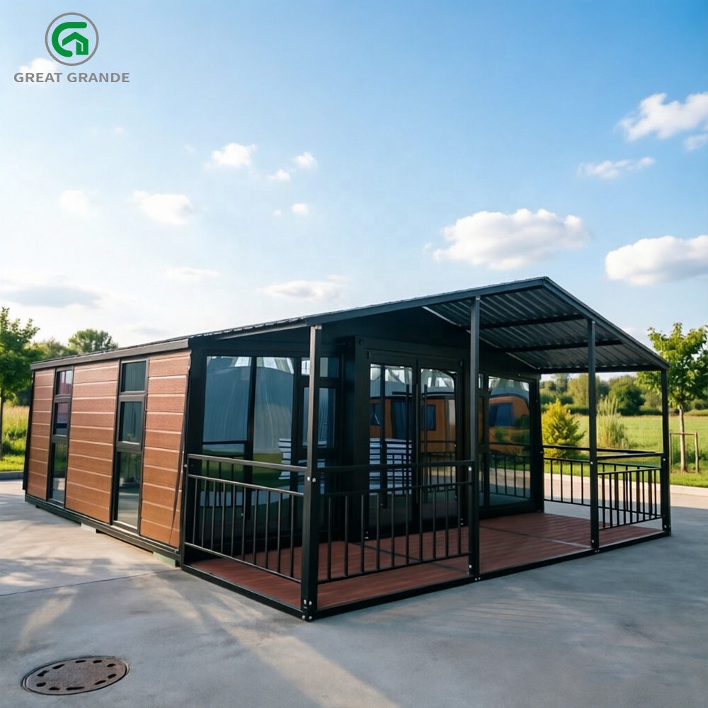 Luxury 20ft Modular Container House Prefab Shipping Expandable Mobile Home With Roof Terrace Garden Floor-to-ceiling Windows