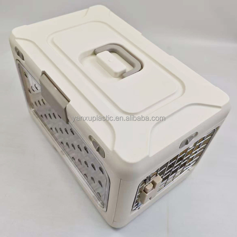 Transparent Panel Foldable Eco-friendly Four-wheel Pet Air Carrier Collapsible Plastic Pet Travel Cage