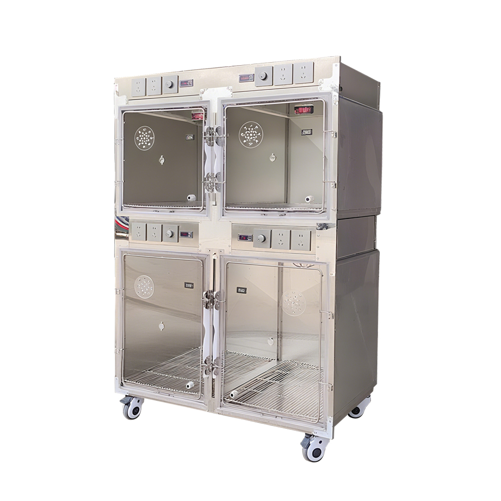 Simple Style Auto-Lock Door Pet Oxygen Cage Removable Tray Thermostatic ICU Chamber Warm Light Vet Clinic Solid Pattern