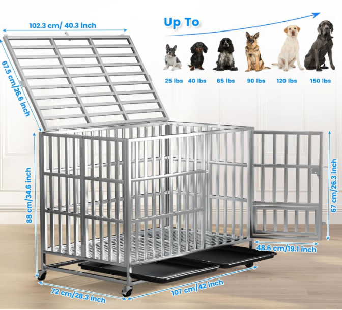 Stainless Steel Crate Cage Duty Dog Kennel Pet Cage With Tray/Indoor Foldable Portable Stackable Heavy 304 Dog Kennel Pet Cage