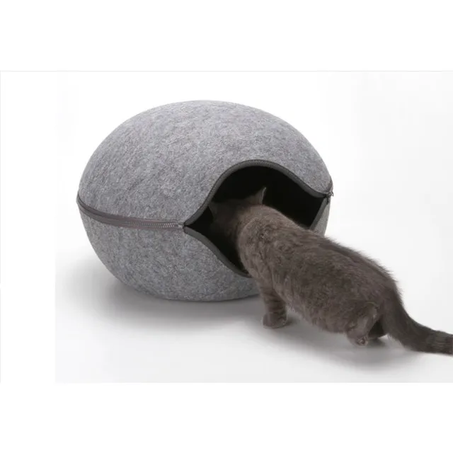 Interior setup of felt cat cave