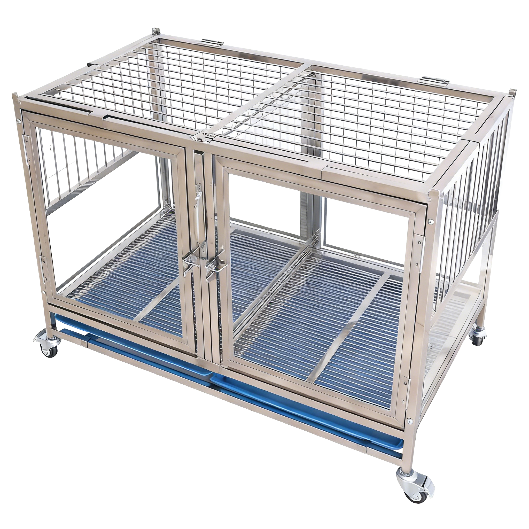 Veterinary Equipment Modern Folding Glass Dog Display Cage with Breathable Galvanized Stainless Steel Design and Button Closure
