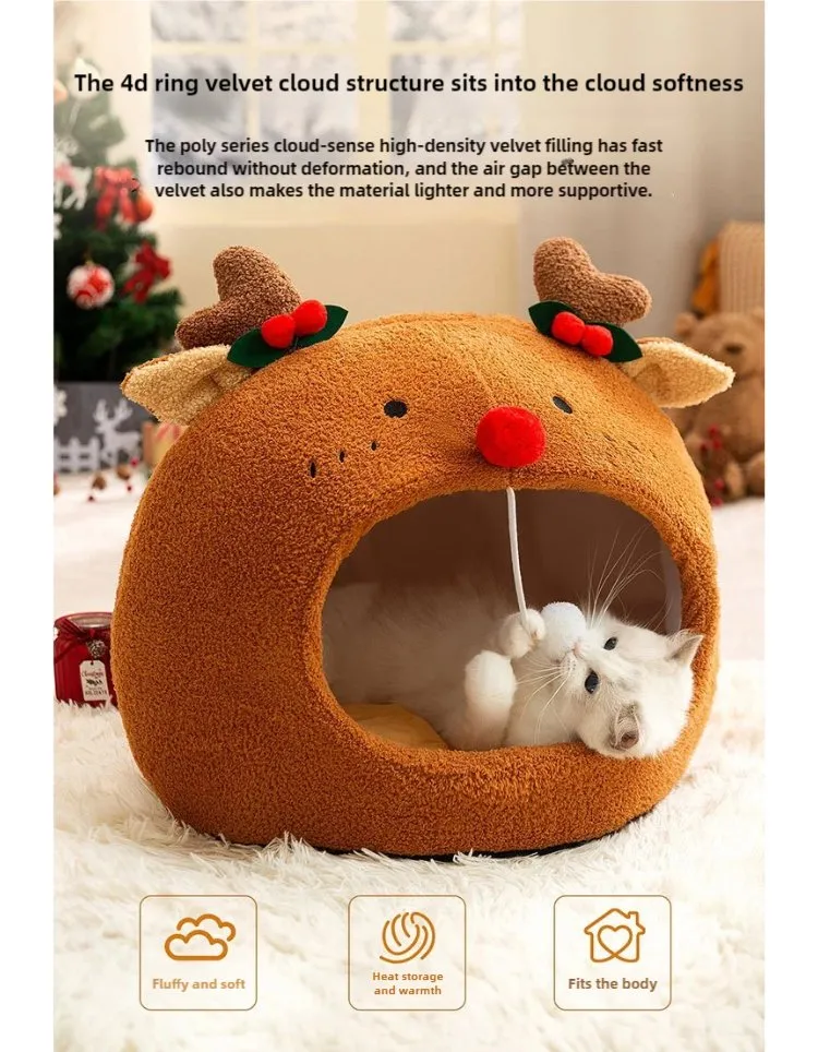 Christmas Style Forest Animal Cat Litter Small Dogs Cat Bed Detailed Photo 3