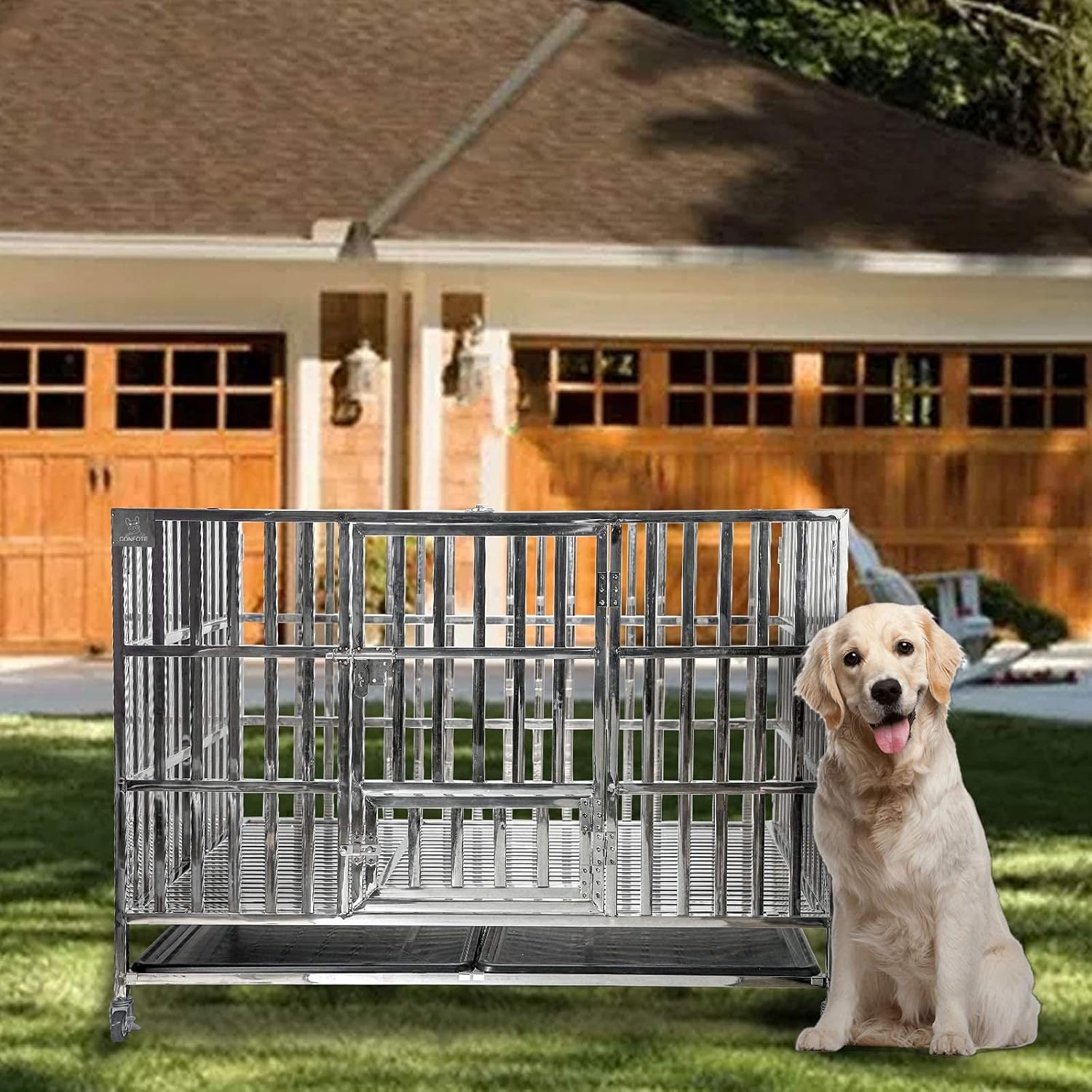 Heavy-Duty 48inch Large Size Metal Dog Cage Foldable Stainless Steel Large Dog Crate