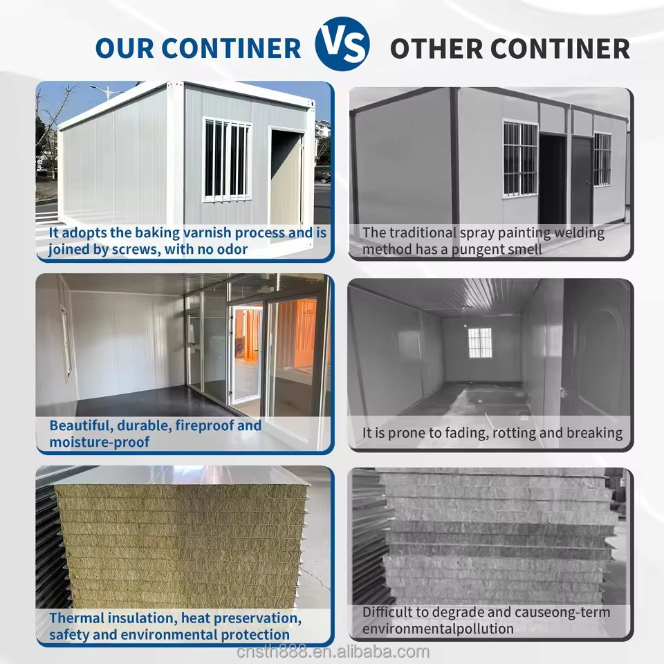 Prefab Foldable House 20Ft Container Wood Grain Canopy Porch Tiny Cabin Insulated Steel Outdoor Living Custom OEM ODM