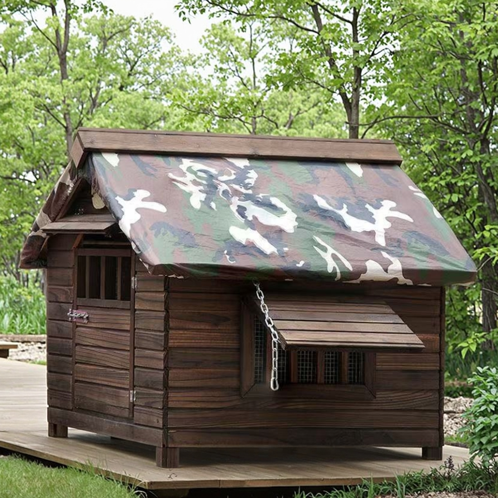 Luxury Modern All-Season Large Dog Shelter Rainproof Outdoor Wood Kennel Button Closure Solid Animal Design Dog House Cage OEM