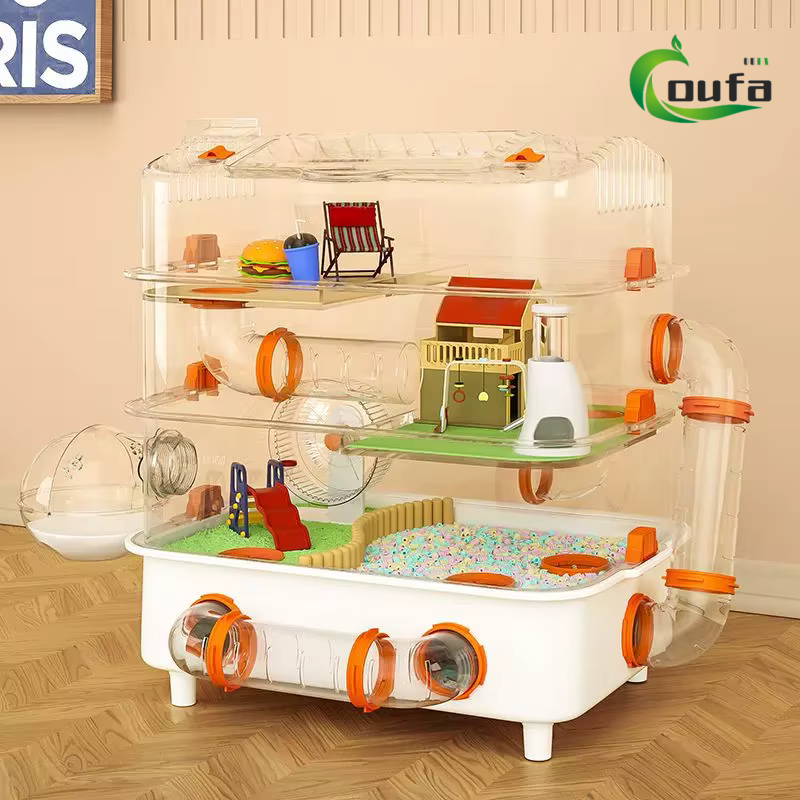 Luxury Large Space Plastic Eco-friendly Full Set Golden Bear Oversized Villa Hamster Cage Combination Small Animal Supplies