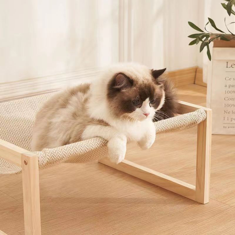 Indoor Luxury Adjustable Wooden Cat Hammock Elevated Wall Mounted Pet House Cat Bed with Portable Storage