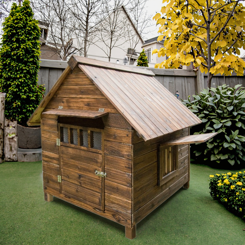 Luxury Modern All-Season Large Dog Shelter Rainproof Outdoor Wood Kennel Button Closure Solid Animal Design Dog House Cage OEM