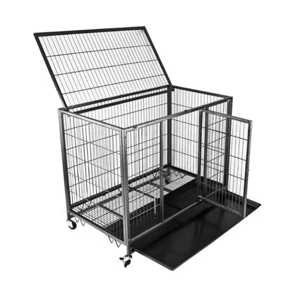 Modern Heavy Duty Galvanized Steel Dog Crate with Wheels Large Indoor/Outdoor Secure Puppy Enclosure for Dogs